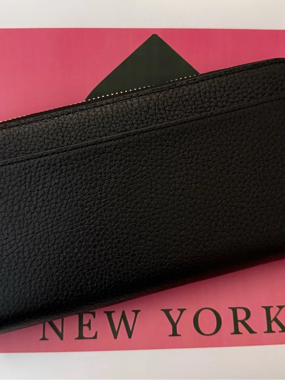 kate spade black leather logo zip-around wallet